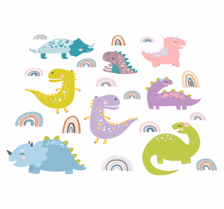 Vinylmatta djur nordiska dinosaurier med regnbågar - Tenstickers