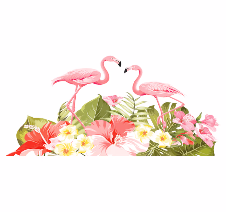 Vinylmatta djur tropisk blomma flamingo - Tenstickers