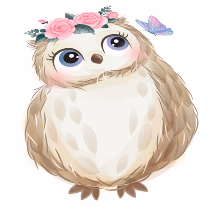 Vinylmatta djur baby uggla och blommor - Tenstickers