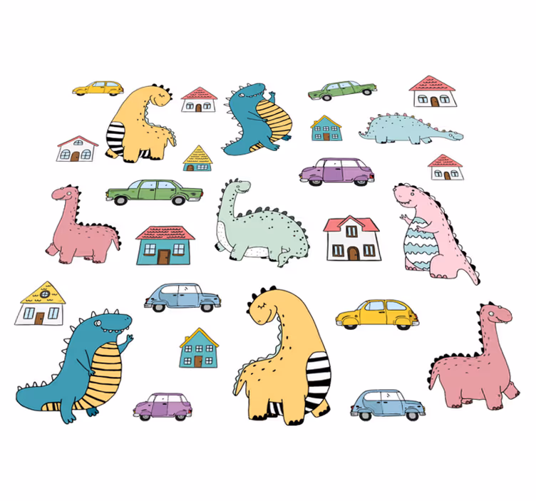 Vinylmatta djur nordiska dinosaurier i stan set - Tenstickers