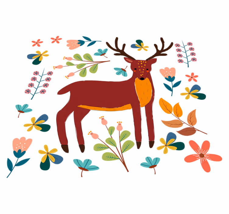 Vinylmatta djur med lekfull hjortillustration - Tenstickers