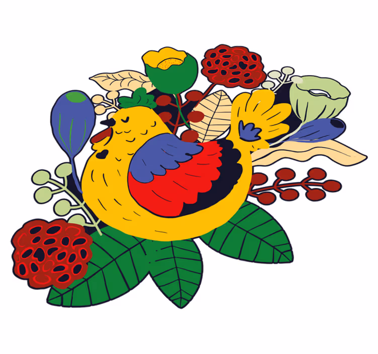 Vinylmatta djur färgglad fågelblomma - Tenstickers