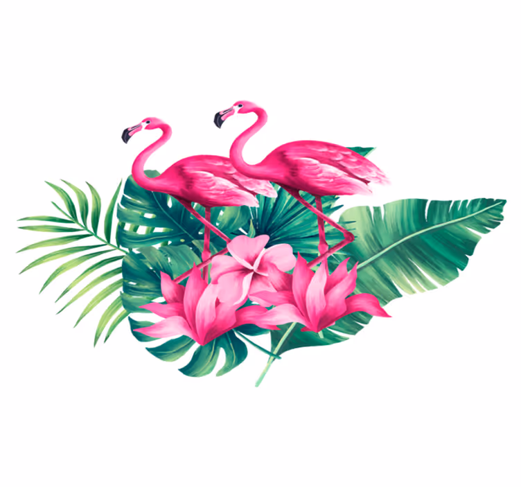 Vinylmatta djur flamingos och foliage - Tenstickers