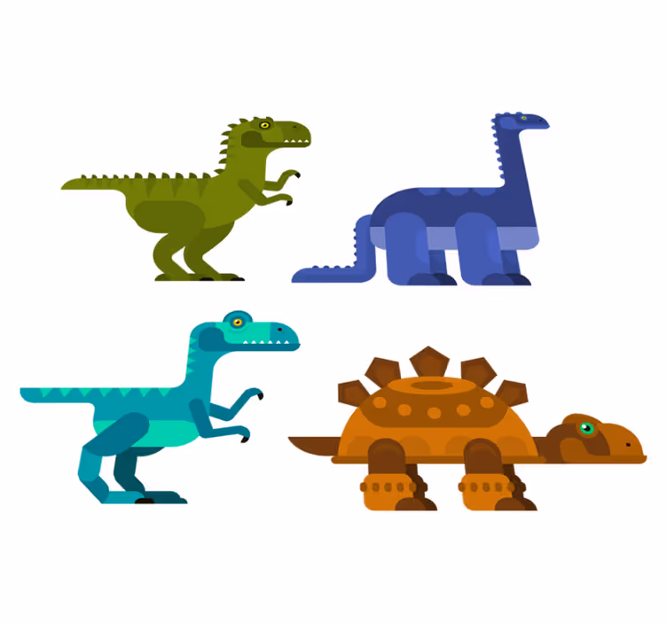 Vinylmatta djur färgglada rörliga dinosaurier - Tenstickers