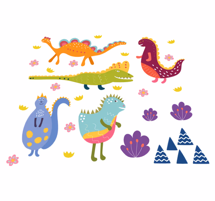 Vinylmatta djur färgglada dinosauriefigurer - Tenstickers