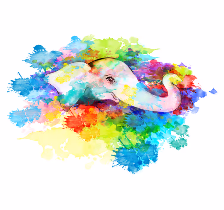 Vinylmatta djur färgglad elefant splash - Tenstickers