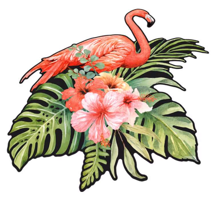 Vinylmatta djur flamingo med blommor - Tenstickers