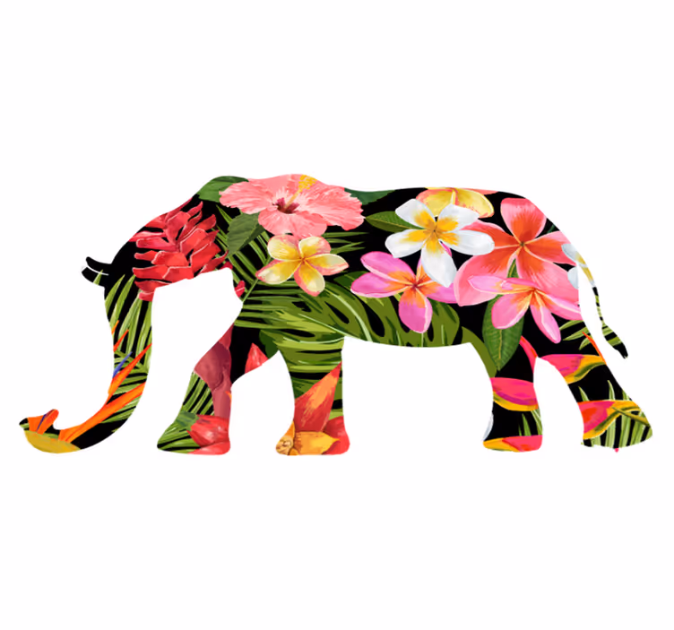 Vinylmatta djur blomster elefant silhuett - Tenstickers