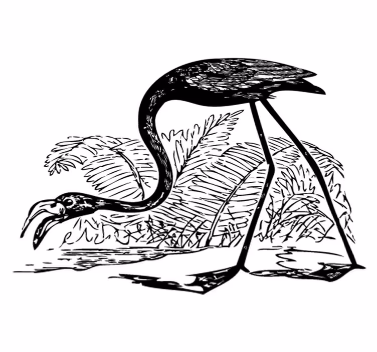 Vinylmatta djur flamingo med ormbunkar - Tenstickers