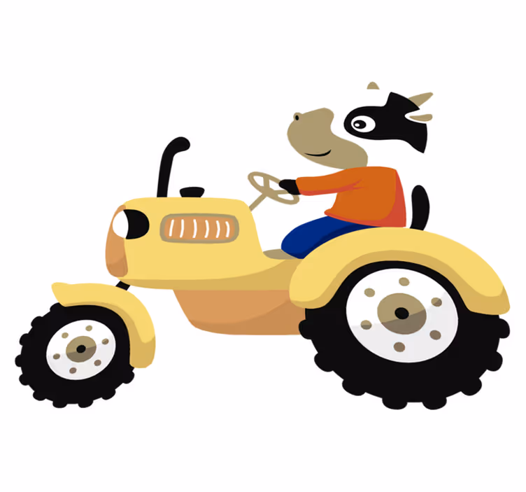 Vinylmatta djur ko på traktor - Tenstickers
