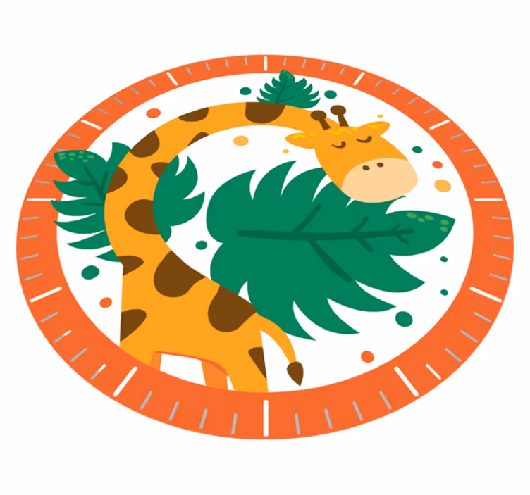 Vinylmatta djur barnklocka med giraff - Tenstickers