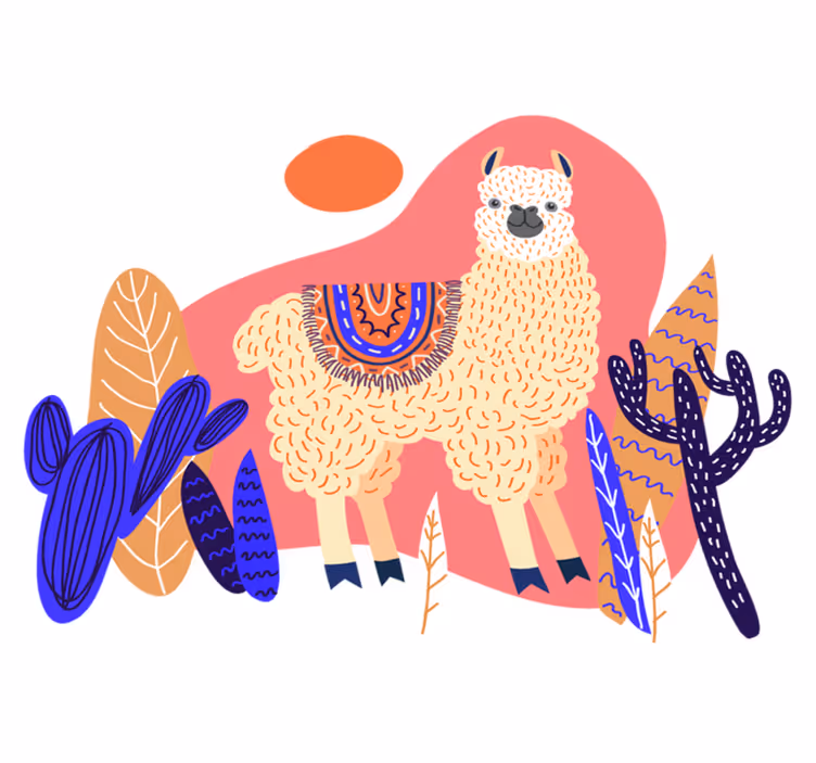 Vinylmatta djur peruan llama och kaktus - Tenstickers
