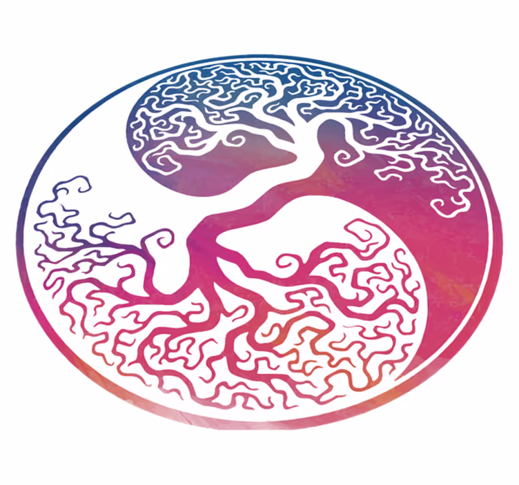 Vinylmatta blommor och växter yin yang livsträd - Tenstickers