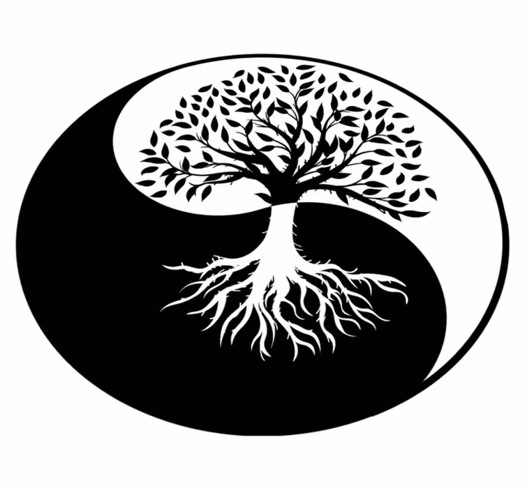 Vinylmatta blommor och växter livets träd ying och yang - Tenstickers