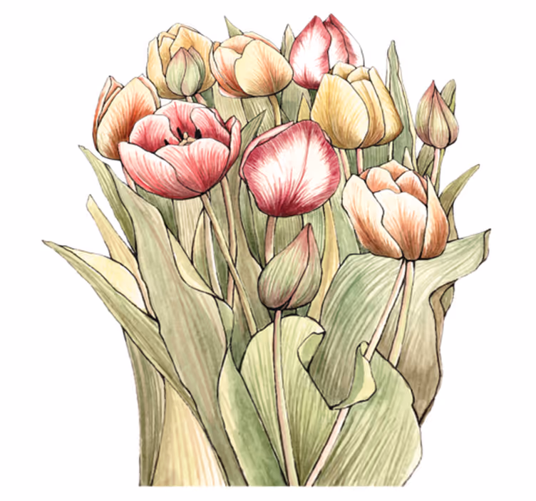 Vinylmatta blommor och växter färgglad tulpanbukett - Tenstickers