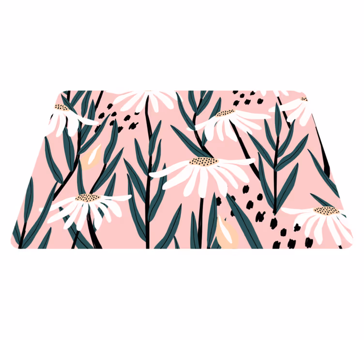 Vinylmatta blommor och växter prästkragar rosa bakgrund - Tenstickers