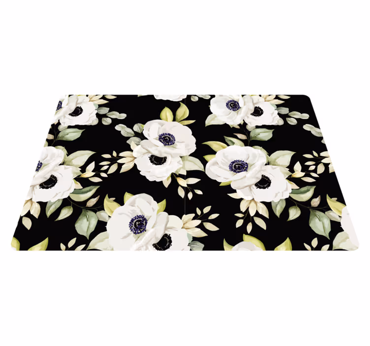Svart elegant stil vinylmatta blommor och växter - Tenstickers