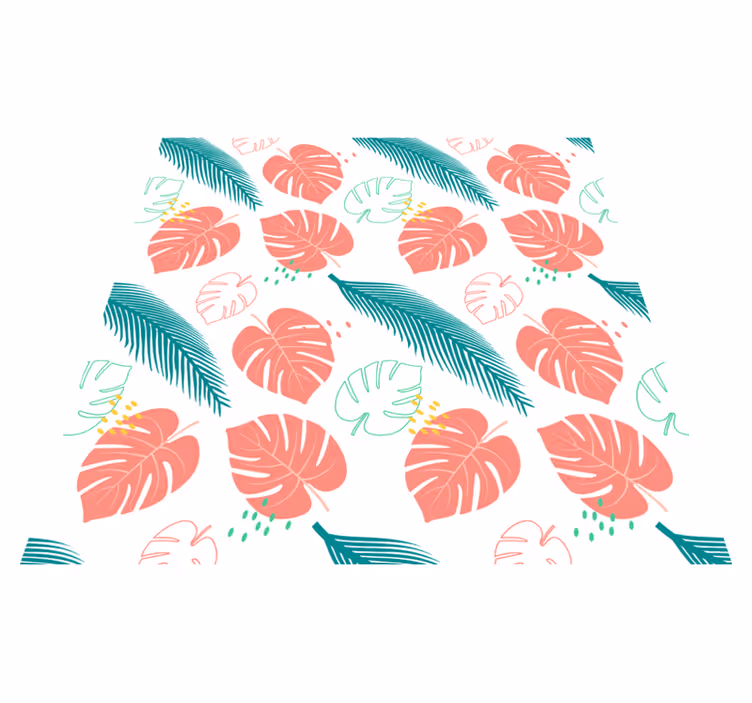 Vinylmatta blommor och växter med rosa tropiska blad - Tenstickers
