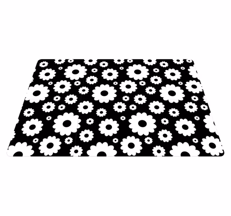 Vinylmatta blommor och växter vita och svarta prästkragar - Tenstickers