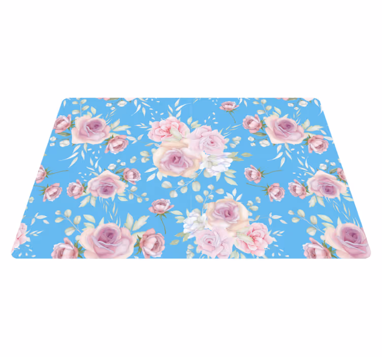 Vinylmatta blommor och växter rosor på blå bakgrund - Tenstickers