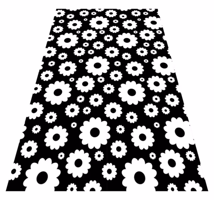 Vinylmatta blommor och växter svarta och vita prästkragar - Tenstickers