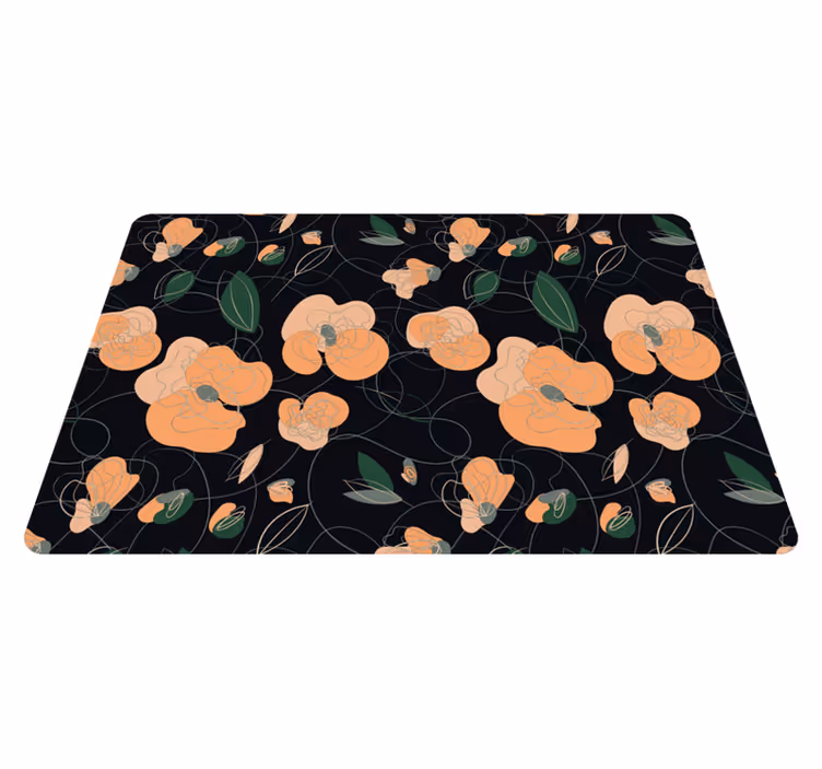 Vinylmatta blommor och växter mörk livlig flora och fauna - Tenstickers