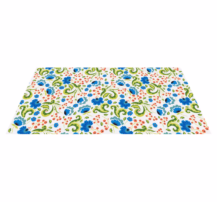 Gröna och blå blommor över vinylmatta blommor och växter - Tenstickers