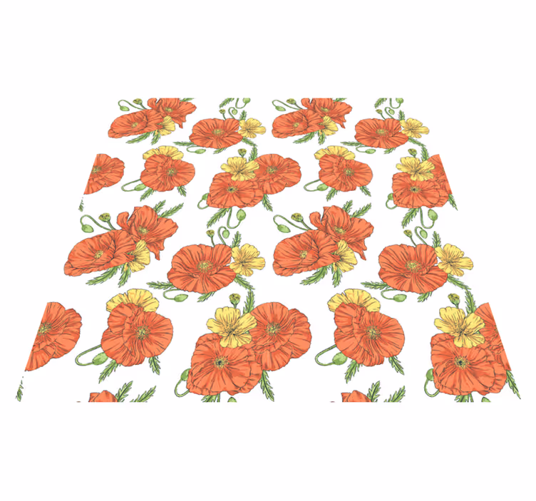 Vinylmatta blommor och växter med vallmo på vit bakgrund - Tenstickers
