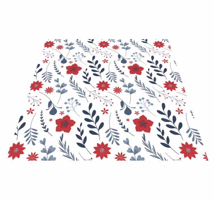 Vinylmatta blommor och växter i vitt och rött mönster - Tenstickers