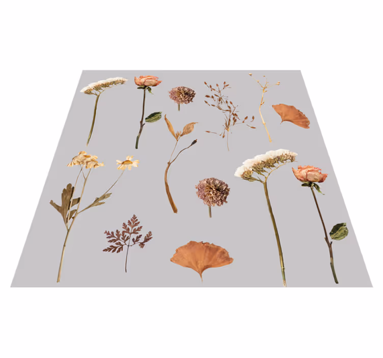 Vinylmatta blommor och växter torkade blommor mönster - Tenstickers