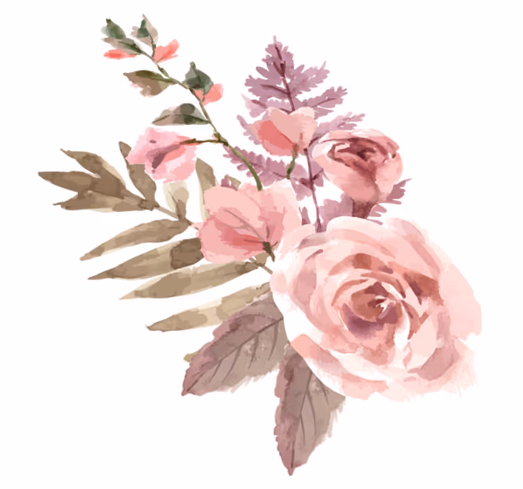 Vattenfärgskomposition vinylmatta blommor och växter - Tenstickers