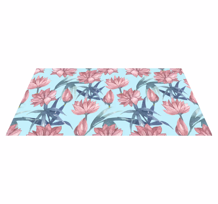 Blå akvarell vinylmatta blommor och växter - Tenstickers