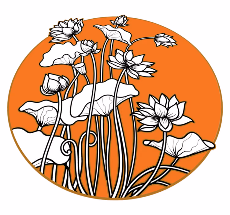 Vinylmatta blommor och växter lotusillustration japansk stil - Tenstickers