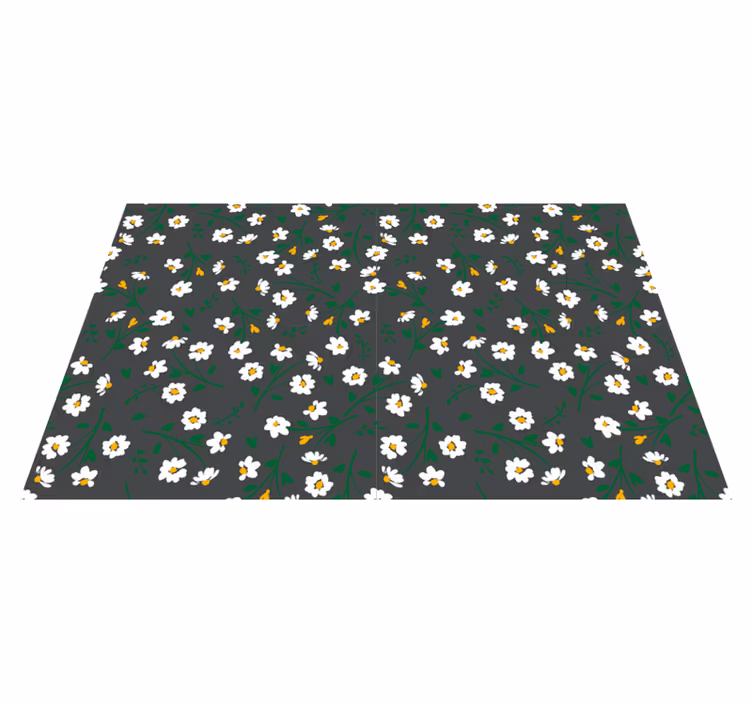 Vinylmatta blommor och växter tusensköna grå bakgrund - Tenstickers
