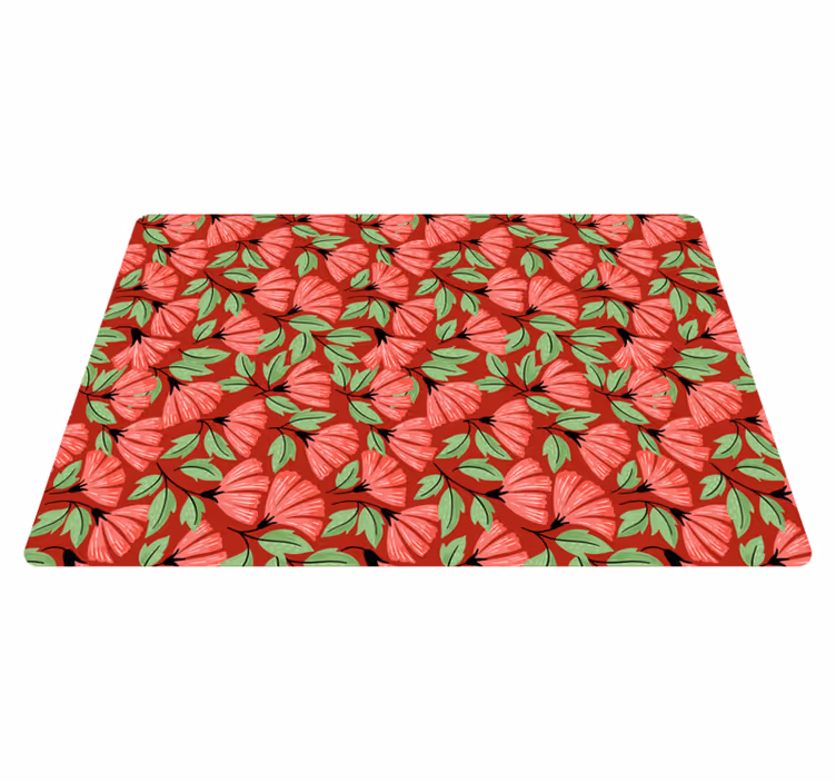 Vinylmatta blommor och växter vintage röd mönster - Tenstickers