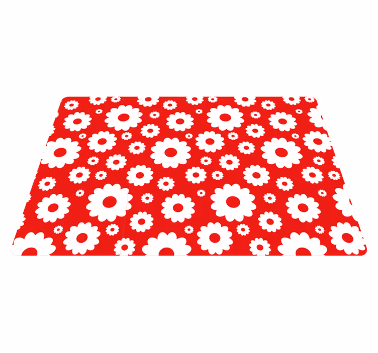 Vinylmatta blommor och växter vita tusenskönor röd bakgrund - Tenstickers