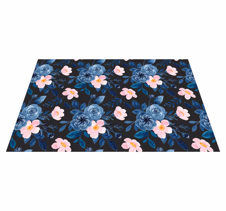 Vinylmatta blommor och växter blått och rosa mönster - Tenstickers