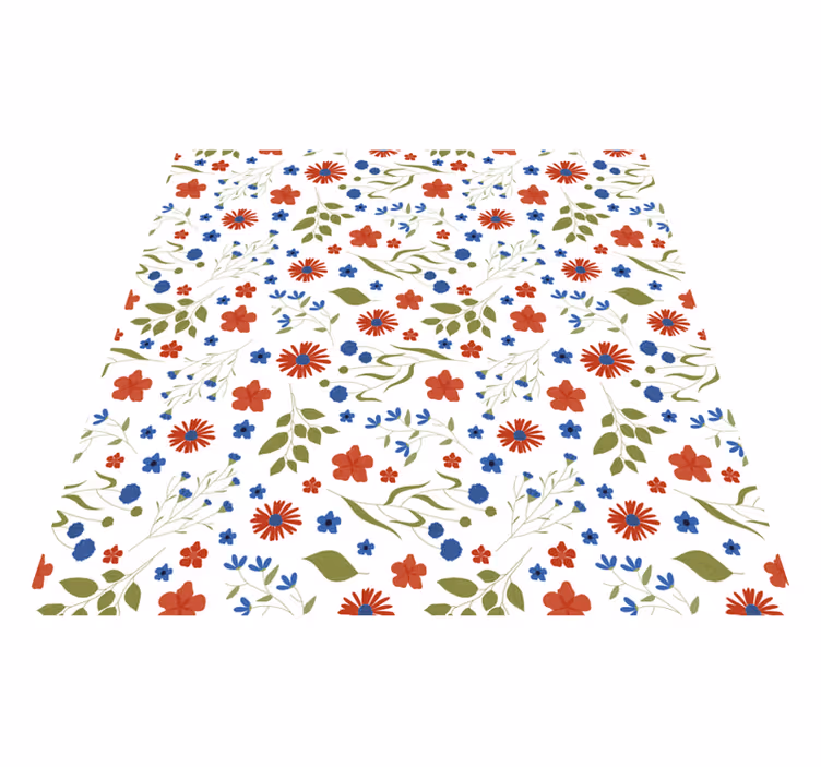 Vinylmatta blommor och växter blåa och röda mönster - Tenstickers