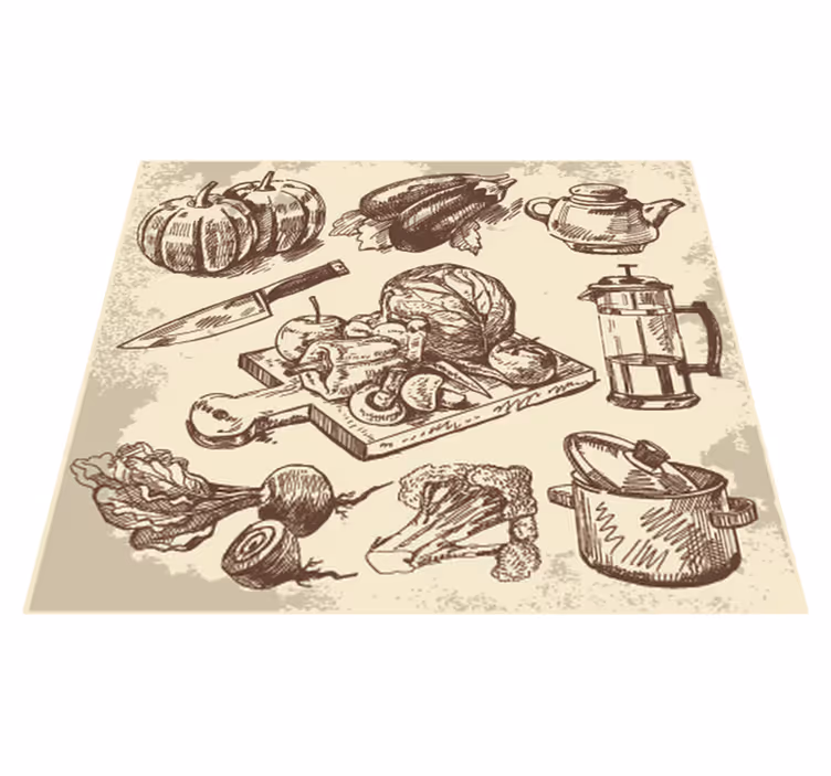 Vintage illustration vinylmatta kök - Tenstickers