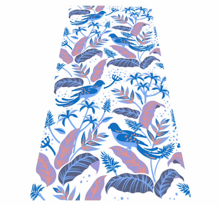 Vinylmatta blommor och växter fåglar på blad - Tenstickers