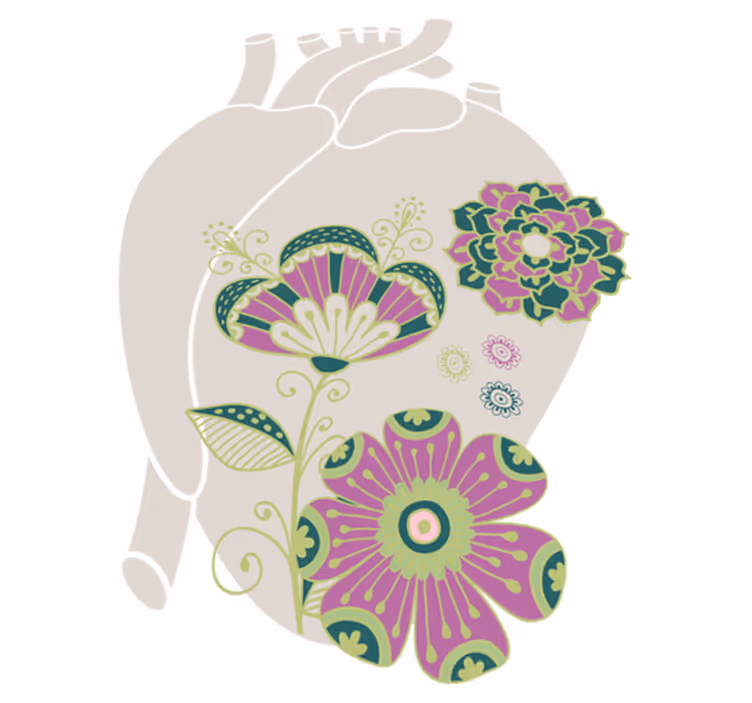 Vinylmatta blommor och växter anatomiskt hjärta röd - Tenstickers