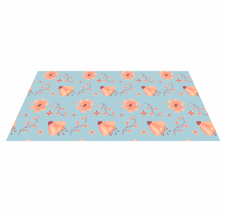 Vinylmatta blommor och växter orange blommor blå bakgrund - Tenstickers