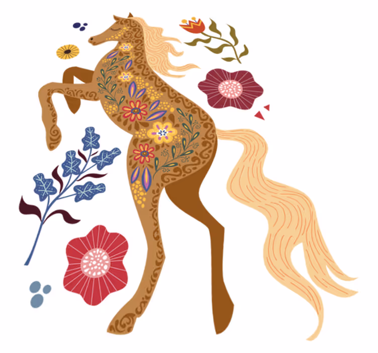 Vinylmatta blommor och växter vildhäst folktro illustration - Tenstickers