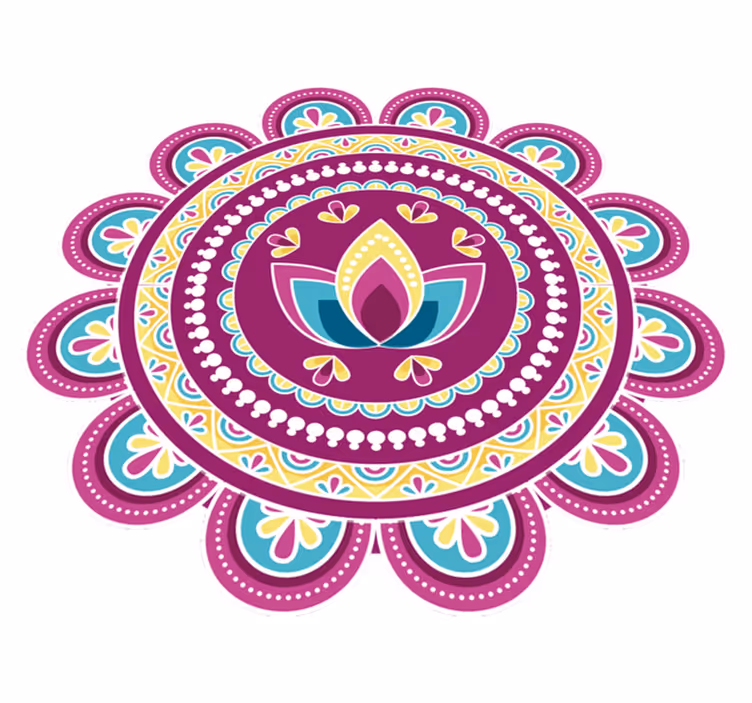 Vinylmatta blommor och växter färgglad lotus mandala - Tenstickers