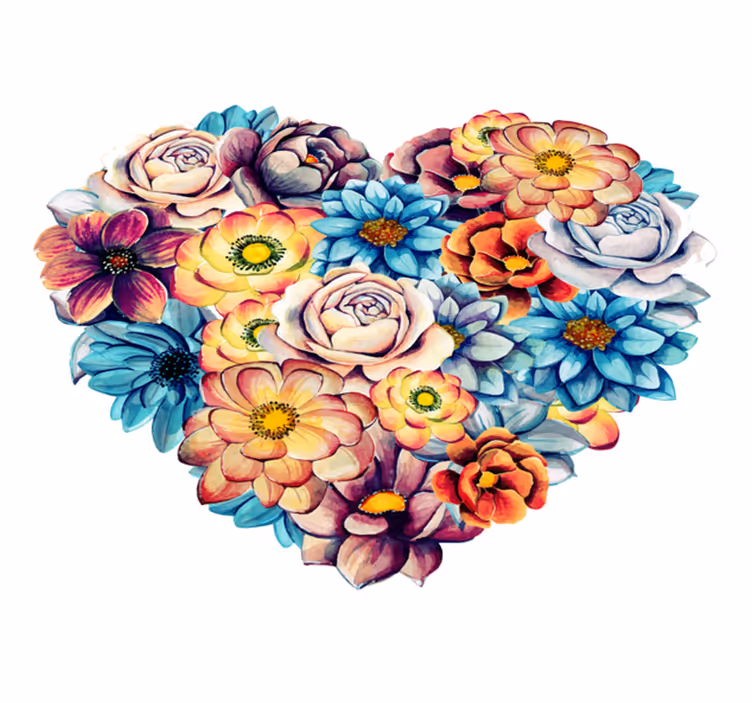 Vinylmatta sovrum hjärtformad blomsterarrangemang - Tenstickers
