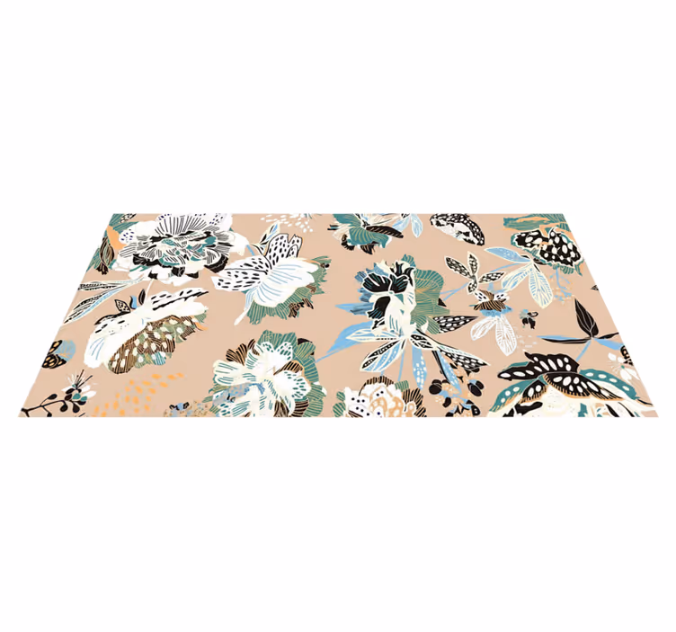 Vinylmatta vardagsrum neutrala beige blommor - Tenstickers