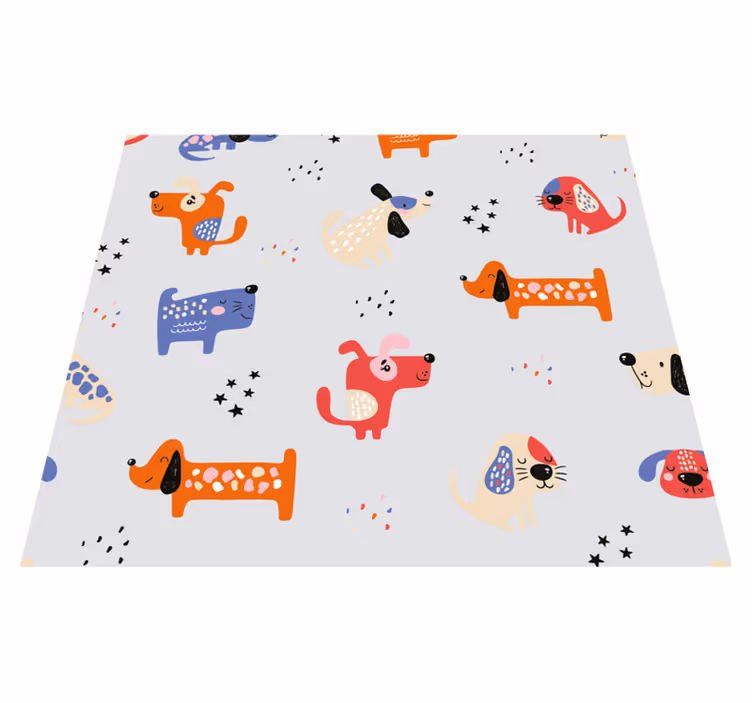 Vinylmatta sovrum med illustrerade hundar - Tenstickers
