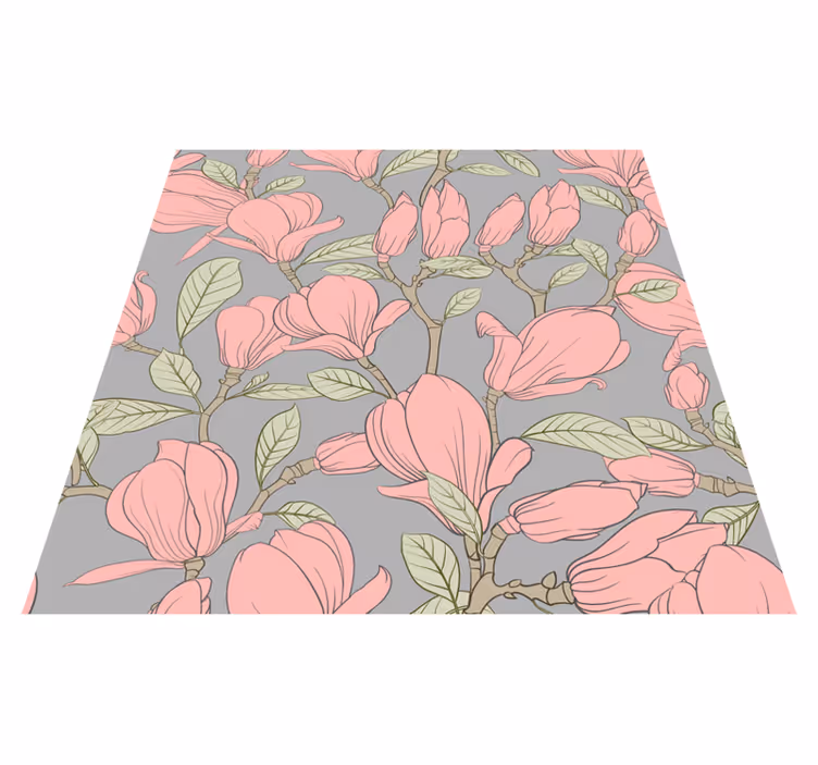 Rosa blommor och blad vinylmatta sovrum - Tenstickers