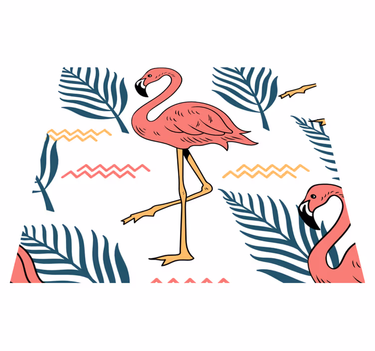 Vinylmatta sovrum tropiska blad med flamingos - Tenstickers