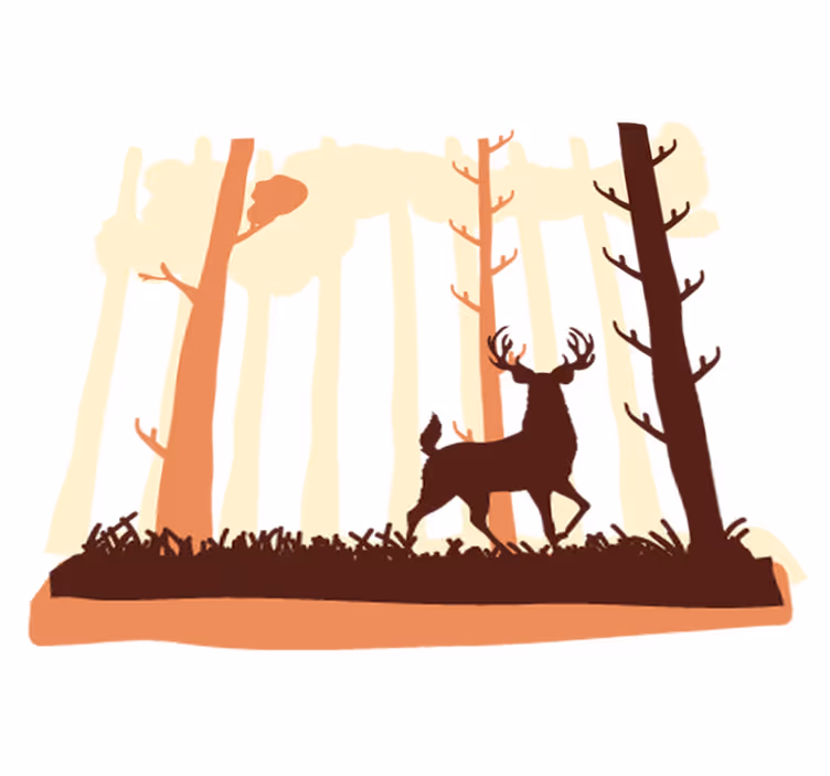 Vinylmatta natur brun skog och rådjur - Tenstickers